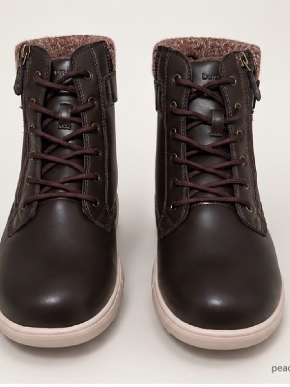Dark Brown Lace-Up Ankle Booties with Faux Fur Trim